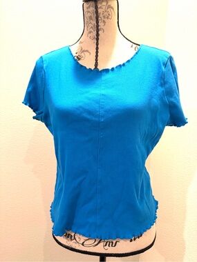 Pilcro Sz.XL Bright Royal Blue Ribbed Knit Baby Tee with Ruffled edges